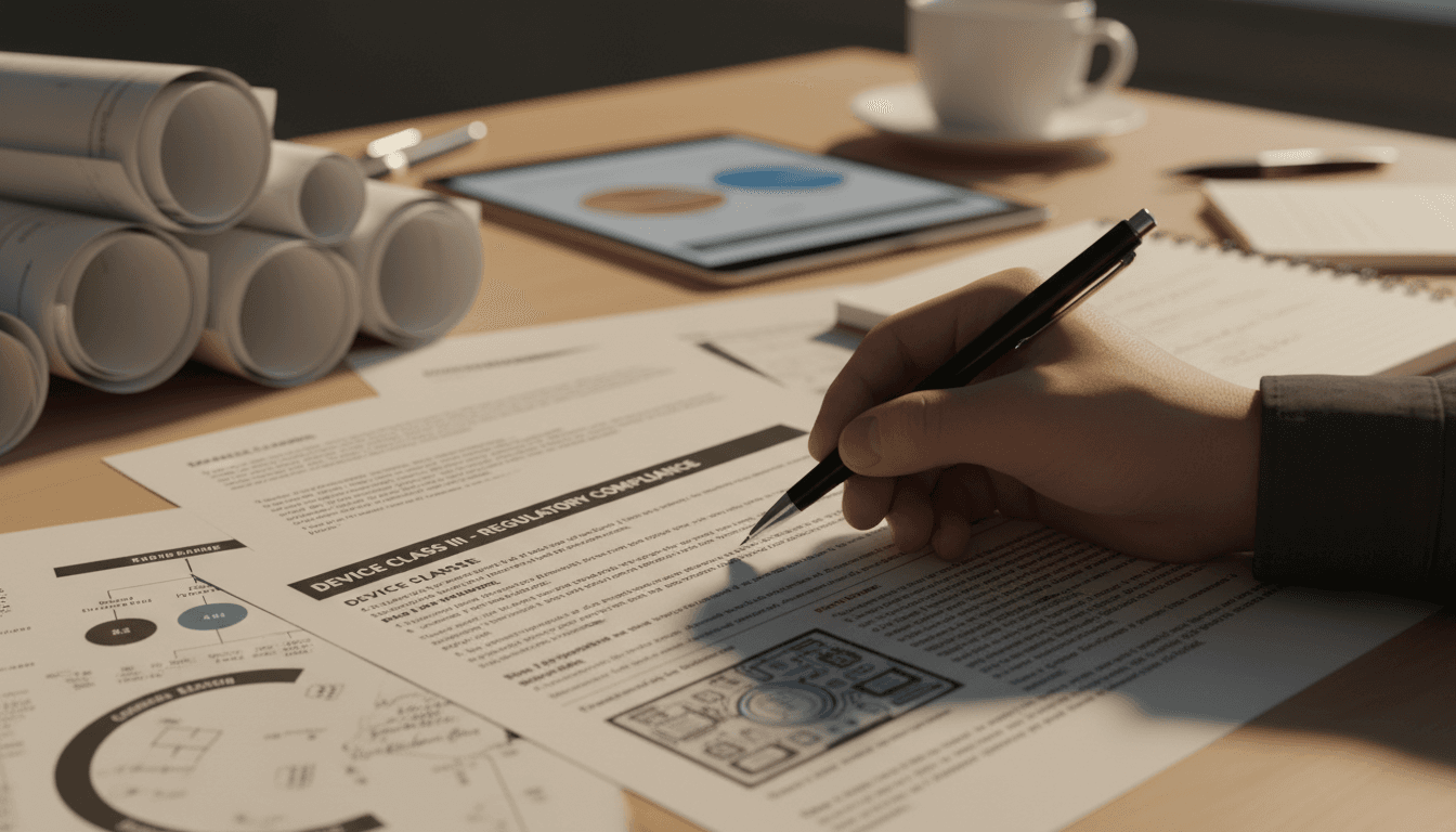 Hand reviewing healthcare technology specifications and documentation