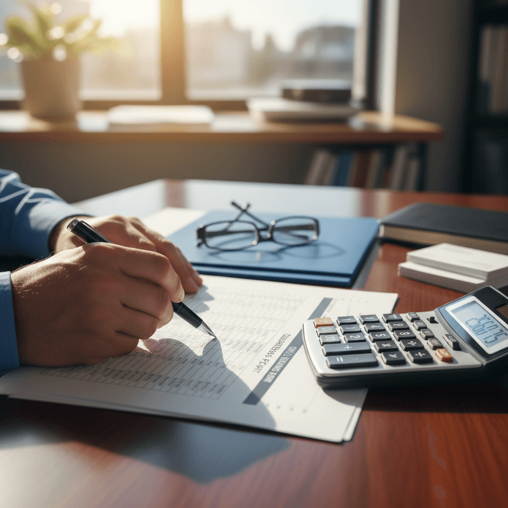 Hands reviewing healthcare investment documents at a desk